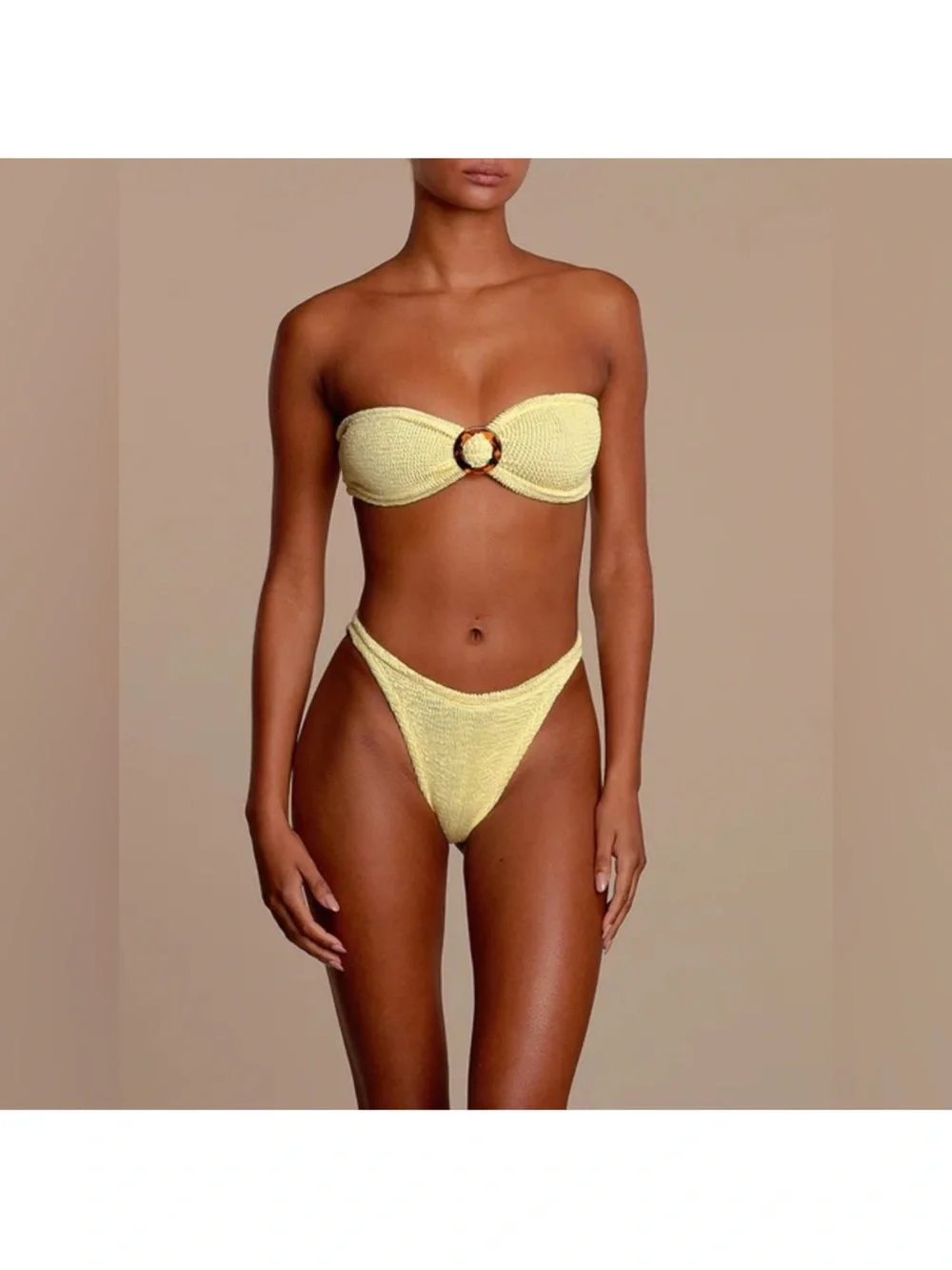 Hunza G Flora Bandeau Butter Yellow Textured Bikini Tortoiseshell OS